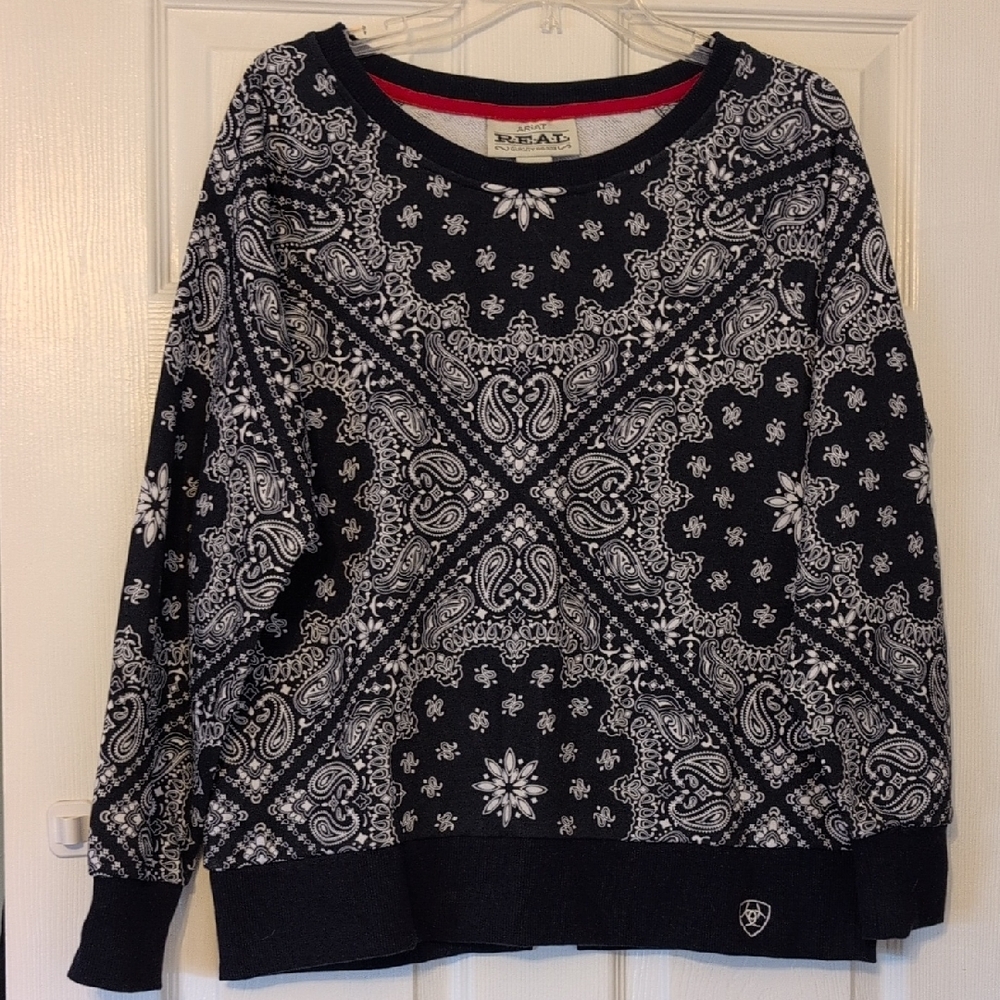 Ariat Women's Navy and White Patterned Sweatshirt Lg NWOT